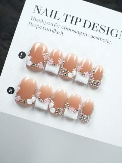 Handmade Square Shaped Armor With Y2K Hot Girl Style, Featuring Nude And Nude Color Armor Pieces With French Border Elements Designed For Pure Handmade Wearing. Both Women And Girls Can Wear Sparkling Armor Pieces, With 4 Sizes In A 10 Piece Set, Suitable For Daily Wear At Parties And Dances. Comes With 1 Jelly Gel Strip And 1 Piece As A Gift For Women And Girls.