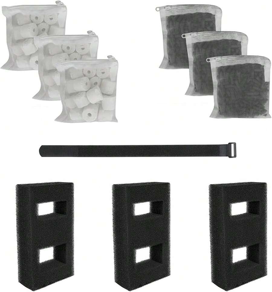 Arayuu 3 Set Aquarium Media Compatible With Fluval SPEC, , Betta And Flex Desktop Aquarium Series, Includes 3 Foam A1375, 3 Ceramic Rings, 3 Carbon Refills And 1 Cord - 1 - View 1