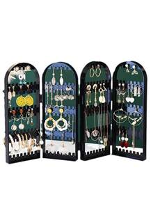 1 Earring Display Stand, Acrylic Foldable Jewelry Necklace Box Organizer - Black - View 2