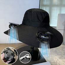 Wide Eave Solar Fan Outdoor Fishing Hat 2 Solar Fan Men's Hats With Built-In Solar Fan Fishing Hat Men's Fan Hat, Thermal Sensitive Worker, Lightweight Headwear, Adjustable Hat, Reinforced Stitching, High-Quality Textile, Cooling Head Cover, Essential Travel And Outdoor Partner - Black - View 11