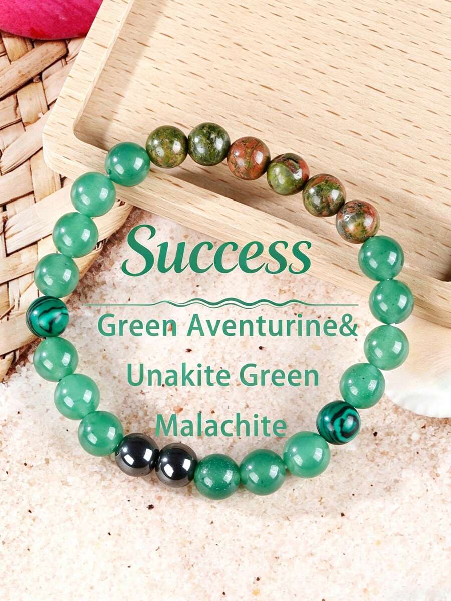 YAUKIA 1pc Natural Green Aventurine&Unakite&Green Malachite Bracelets For Women,Brings Luck, Success, Energy Clearing,Stretch Jewelry,Ideal Gift For Friends, Wife, And Family - Multicolor - View 1