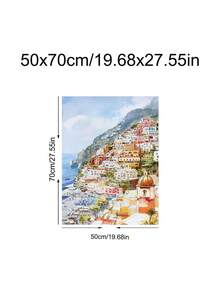 1幅地中海小巷油画，花卉海景墙画，意大利波西塔诺水彩画，阿马尔菲海岸墙画，意大利夏日风景，海滨村庄装饰，海滩日落旅行海报，节日礼物，送给朋友的理想礼物，卧室艺术画，客厅装饰，办公室装饰，厨房装饰，浴室装饰，墙画，墙面装饰，家居装饰，房间装饰，帆布墙画，海报，带框墙画，可选画框 - A - 查看 16