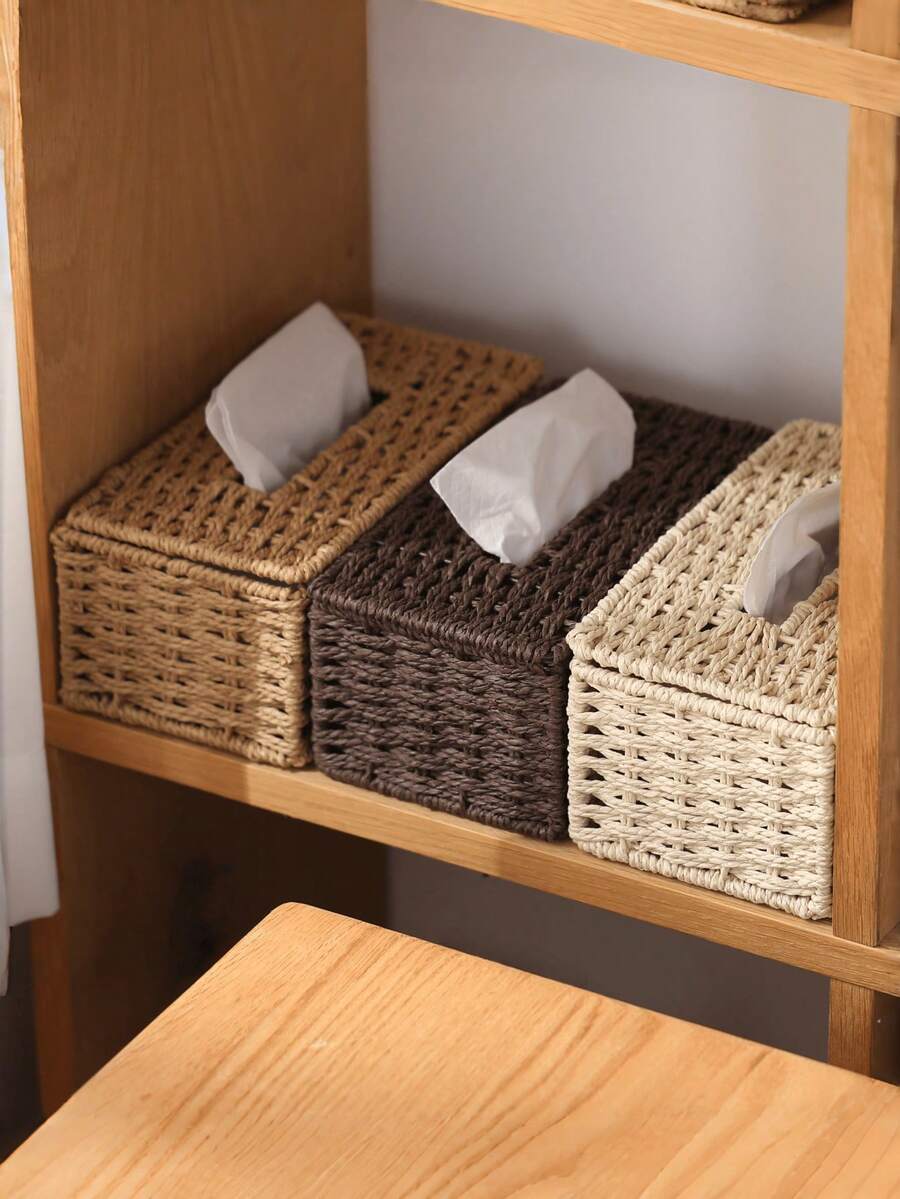 1pc Handwoven Rectangular Tissue Box - Minimalist And Boho Style Decorative Storage Box, Suitable For Bathroom Cabinet, Bedside Table, Living Room Coffee Table, Bookshelf, Home Office Desk And Hotel Lobby, Vintage Weaving Design, Multi-Color Options, Great For Kitchen Counter, Dining Table And Entryway Console Storage
