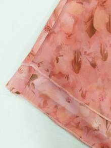 Women's Floral Print Ruched Waist Asymmetric Hem Midi Skirt, Vacation - Coral Pink - View 6