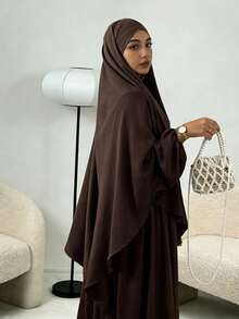 Conjunto de 2 peças: Khimar Hijab + Abaya, vestimenta muçulmana folgada e confortável, adequada para uso diário e orações, para todas as estações. - Multicolorido - Ver 24