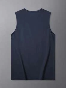 Men's Basic Sleeveless Tank Top, Solid Color Round Neck Mesh Fitness Sportswear - Blue - View 5