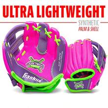 Franklin Sports Air Tech Adapt Series Guantes Teeball de 8.5 Pulgadas: Lanzador para diestros - Rosado/Prpura - Ver 2