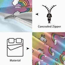 Juego de 3 piezas (1 Funda nórdica + 2 Fundas de almohada, sin relleno), Juego de ropa de cama con estampado de poni y arcoíris de dibujos animados coloridos, Suave y agradable para la piel, Apto para todas las estaciones. Disponible para cama doble extra grande, Cierre con cremallera, Lavable a máquina, Excelente decoración de dormitorio o regalo - Multicolor - Ver 10