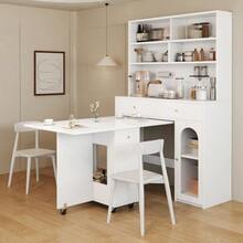 Kitchen Cabinet With Work Surface, Sideboard And Tall Cabinet, Integrated Bar Function, With Hook Rail, 2 Drawers, Adjustable Shelf And Open Storage Space, Kitchen And Dining Room Furniture In White - 白色 - 查看 4