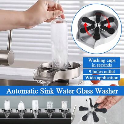 Kitchen Sink Glass Rinser Cup Washer Stainless Steel Press Spray Rotating Flushing Bottle Pitcher Cleaner For Restaurant Bar Coffee Shop