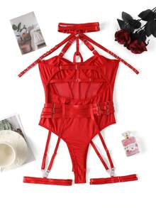 1-Piece Women's Sexy Lingerie Bodysuit Erotic Hot Sexy Disguise Naughty Couple Play Jumpsuit Solid Color Halter-Neck Sexy Hot Nightwear For Bedroom Dating Honeymoon Anniversary Gift For Women - Đỏ - Xem 7