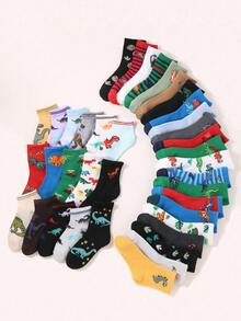 10/20双装 儿童男童卡通恐龙霸王龙印花舒适透气吸汗可爱新奇船袜 春秋季日常穿着 返校季 - 彩色 - 查看 6