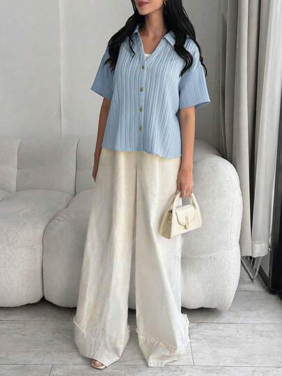 Keke Bloomly Spring/Summer New Arrival Cardigan, Fashionable Button Design, Casual Blue Shirt For Vacation, Commute, Date, Street Wear
