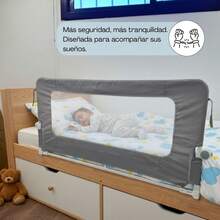 BATHBY Barandilla de Protección para Cama 180 cm | 10 Alturas Ajustables | Panel Transparente | Sistema Plegable para Bebés y Niños | Protección Anticaídas Compatible con Todo Tipo de Colchones - Gris (180cm) - Ver 5
