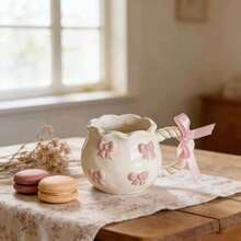 Girlish Handmade Bowknot Coffee Mug, Ceramic Cup For Afternoon Tea, Cute Mug - Pink - View 3