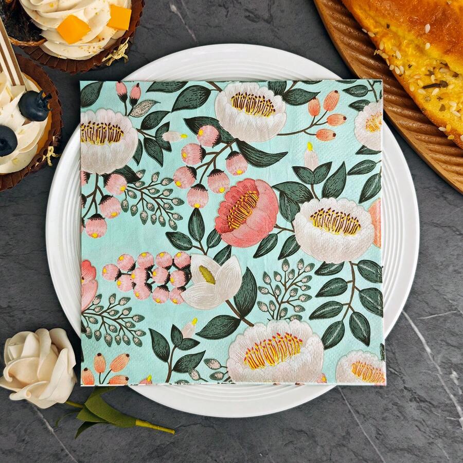 IOOJA 20/50Pcs 2ply Unfolded Size 33*33cm Camellia Pattern Printed Party Napkins, Disposable Napkins, Suitable For Theme Parties, Designed For Lively Parties, Essential For Company Team Building And Friends Gatherings - Multicolor - View 1