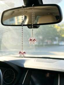 1pc Light Luxury Pink Diamond Bow Car Hanging Accessory Rearview Mirror Decoration Women's Car Interior Decorative Accessories - A - View 2