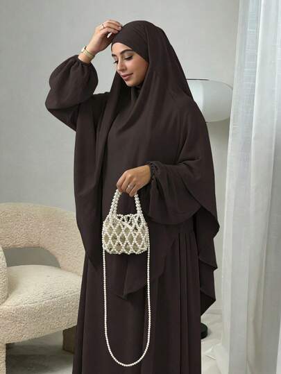 Bộ khăn trùm đầu Khimar bằng vải mềm mại, thoáng khí, phù hợp cho phụ nữ Hồi giáo cầu nguyện và thờ cúng hàng ngày, thích hợp cho mọi mùa, đi biển và nghỉ lễ.