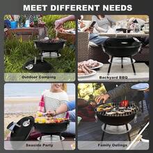 14 Inch Charcoal Grill, Joyfair Small Portable BBQ Grill With Locking Lid For Outdoor Camping/Patio/Backyard Barbecue/Tabletop Cooking, Enamel Coated & Dual Vent System (Black) - Default - View 7