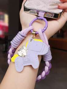 编织手机挂绳，配结实耐用的皮革马形吊坠、腕带、钥匙链、防丢垫 - 彩色 - 查看 9