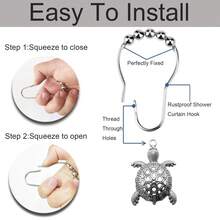 12pcs/Set Sea Turtle Shower Curtain Hooks, Silver Metal Shower Curtain Rings, Decorative Bathroom Accessories Set, Tropical Beach Themed Bathroom Decor - 12pcs - View 5