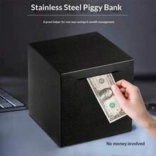 1个黑色不锈钢小猪存钱罐 - 预算和储蓄解决方案，采用易撬开设计 - 成人办公收纳用品 - 黑色 - 查看 1