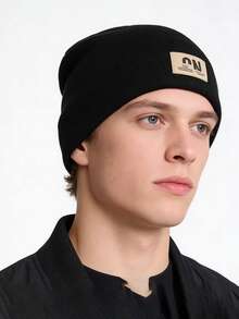 1pc Solid Color Men's Outdoor Fabric Casual Beanie Hat For Daily Wear And Outdoor Activities, Autumn And Winter - Dark Grey - View 10