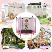 MERAX [Without Basketball Hoop] 5.5 FT Kids Trampoline With Safety Net, Indoor Outdoor Toddler Trampoline With Enclosure, U-Shaped Stable Legs, Foam Padded Poles, Mini Trampoline For Kids, Pink - 粉色 - 查看 3