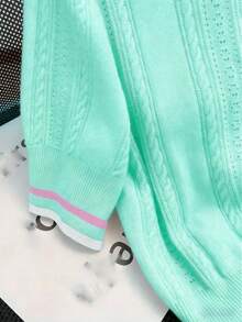 Summer Hollow Design Polo Collar Casual Versatile Niche Knit Top - Cadet Blue - View 4