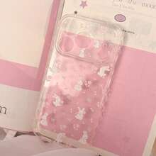 Kavenfort Transparent Rose Rabbit Phone Case, Suitable For 17 Pro Max, 15 Full Coverage Protective Case, 14 Soft Case. Fairy-Like, Cute, Beautiful, Sweet, Girly, Geometric Pattern, Korean Style, Minimalist Style, Adorable, Fresh, Niche, Cute Pet, Soft Girl Style, Ins Style - Clear - View 5