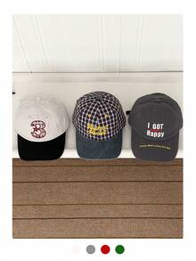 Plaid Color-Block Baseball Cap, Soft Crown, Embroidered Letter, Unisex, Suitable For Spring & Autumn, Visually Slimming, Adjustable - Multicolor - View 7