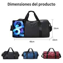 Bolsa de viaje impermeable para deportes y fitness, unisex, de gran capacidad, con separación para ropa seca y mojada, bolsa de almacenamiento para fitness. - Negro - Ver 2