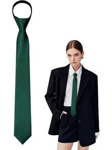 Women's Black Tie, Pre-Tied Women's Tie, Adjustable Women's Zipper Tie, Suitable For Office, School, And Parties. - 綠色 - 查看 5