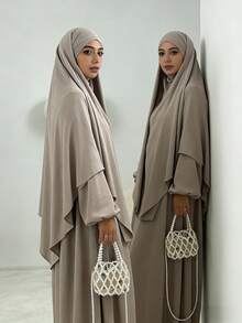Conjunto de 2 peças: Khimar Hijab + Abaya, vestimenta muçulmana folgada e confortável, adequada para uso diário e orações, para todas as estações. - Multicolorido - Ver 3