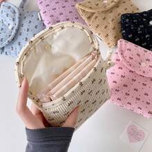 1pc New Corduroy Bow Tie Large Capacity Sanitary Pad Storage Bag, Multi-Functional Feminine Hygiene Pouch, Cosmetic Bag, Mini Toiletry Bag, Suitable For School, Dorm, Commute, Travel, Home, Great Gift For Women & Girls - Multicolor - View 3