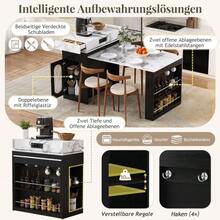 Kitchen Island Table With Casters, Fold-Down Dining Table, Bar Counter With Power Outlet And Hook, Can Be Used As A Kitchen Island Table, Dining Room Cabinet Or Bar Counter, Suitable For Kitchen And Dining Room (Black) - Black - View 6