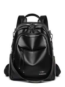 LANYIBAIGE Women's Large Capacity Simple Fashion Backpack 2026 New Style Commuter Versatile Student Bookbag Dual Use PU Material Waterproof - Black - View 13
