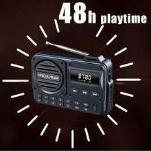 Portable FM Radio With LCD Display, USB-C Port, Clear Speaker And Headphone Jack, Suitable For Smartphones/Tablets/IPods, Ideal For Walking, Fitness, Outdoor Activities - Real-Time FM/No AM Tuner - 1200mAh Battery - 黑色 - 查看 4