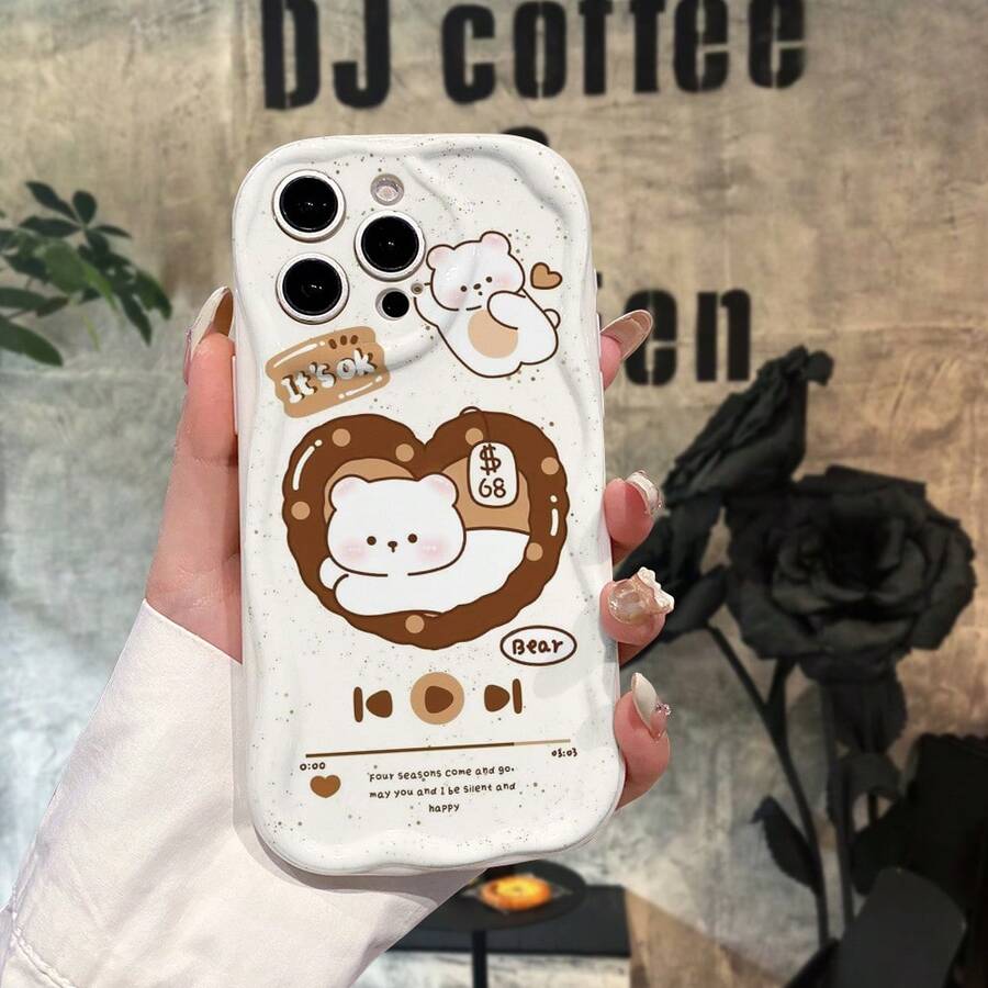 1个泰迪熊音乐暂停键设计软壳保护套,适合日常使用,兼容 17 Pro/17 Pro Max/17 Air/17/16e/16/15/14/13/12/11、Galaxy S23/S24/S25/S26、A57/A37/A17/A07系列 - 白色 - 查看 1