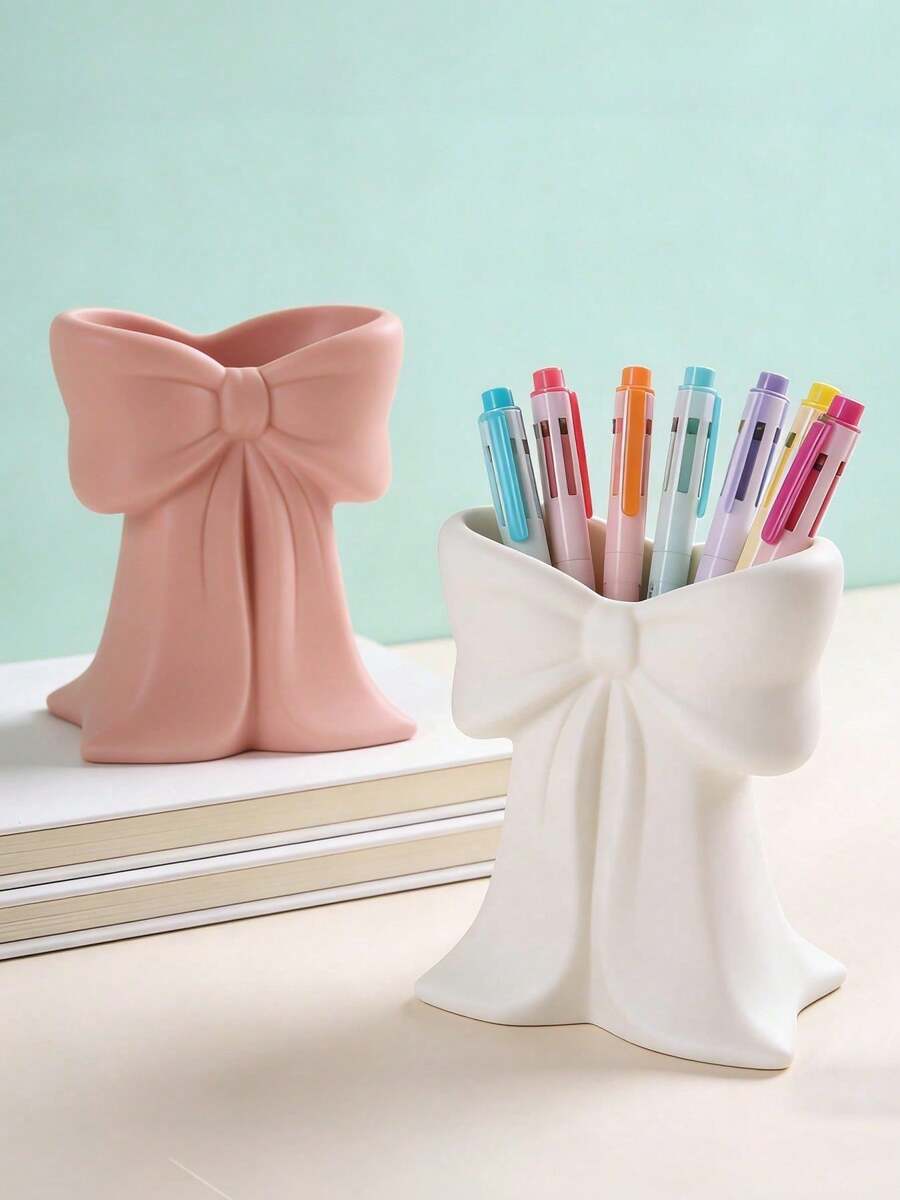 1pc Cute Bow-Shaped Pen Holder, Home Office School Supplies Desktop Storage Decoration - Multicolor - View 1