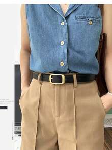 1pc/2pcs Women's Solid Color Alloy Square Buckle PU Leather Belt, Minimalist Fashion Accessory Suitable For Jeans, Trousers, Coats, Dresses - Square Buckle Belt - View 7