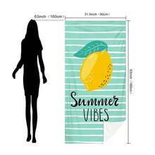 1pc Lemon Stripe Beach Towel, Printed Microfiber Beach Blanket, Available In Multiple Sizes, Lightweight, Suitable For Swimming, Camping, Sports, Beach Or Gym - Lemon Stripes - View 12