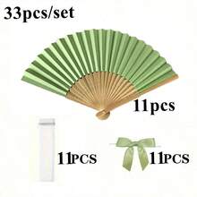 33pcs/90pcs Wooden Wedding Fan Set, Elegant Green Folding Fan Suitable For Wedding, Christening, Christmas, Valentine's Day - Vintage Home Decor Gift, Wedding Decoration, Classic Design, Bamboo Material, Silk Craft, Holiday Decoration, Party Favor, Bohemian Style, Event Organizer, Gift Shopper, Commencement, Congrats Grad, Travel Hiking Essentials, Portable Tools, Summer Essentials, Summer Portable - Green - View 10