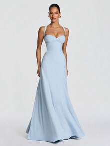 2026 Summer New Women's Fashion Elegant Temperament Long Dress For Party, Banquet, Date Evening Gown, Sexy Slim Fit Low-Cut Spaghetti Strap Dress - 藍色 - 查看 1