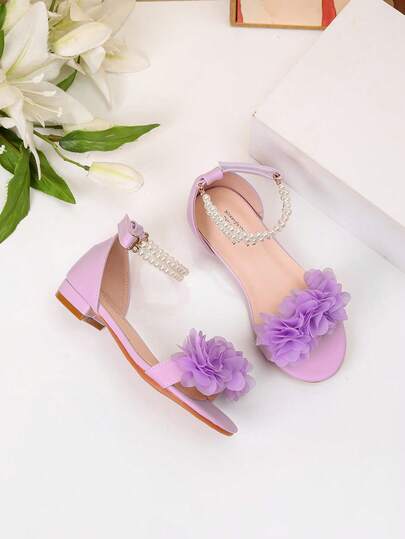1 Pair Summer New Girls Shoes Fashion High Heel Pearl Decor Sandals, Girls High Heel Dance Shoes, Student Performance & Daily Wear Sandals