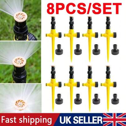 8Pcs 360° Water Sprinkler Garden Automatic Watering Lawn Spike Grass Hose