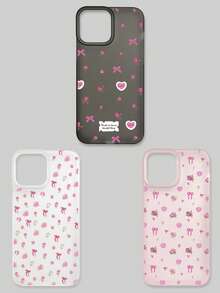 3 piezas Estuche de teléfono con estilo de niña dulce Y2K, con lazo floral, cubierta protectora suave de TPU semi-transparente mate anti-caída, estampado completo de patrón de rosa y corazón, 3 colores y patrones diferentes, compatible con la serie , adecuado como regalo de cumpleaños, uso diario para mujeres/estudiantes - Multicolor - Ver 22