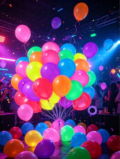 105pcs Glow In The Dark Party Supplies, UV Neon Balloons, 12" Round Multicolor Neon Party Decor Balloons ,Neon Balloons,For Birthday Decorations Sleepover Party Blacklight Reactive Fluorescent,Glow In The Dark Party Supplies