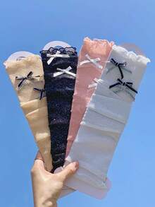 1/2/5 Pairs Women Colorful Sunscreen Arm Sleeves, Ultra-Thin Shiny Silver Thread Bow Mesh Leg Warmers, Leg Warmers, Ballet Y2K Style, Spring/Summer - Multicolor - View 1