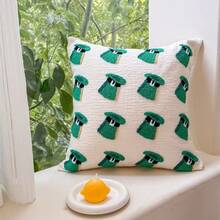 1pc Clover Embroidered Chenille Pillow Cover, Pet-Friendly Removable & Washable Cushion Cover For Living Room, Bedroom, Sofa, Car, Home Decor (Pillow Insert Not Included) - Green Hat - View 1